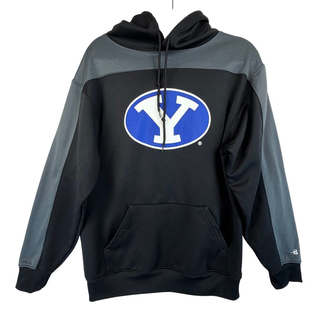 Badger Sport BYU Cougars Hoodie Sweatshirt Medium M Black Grey College NCAA